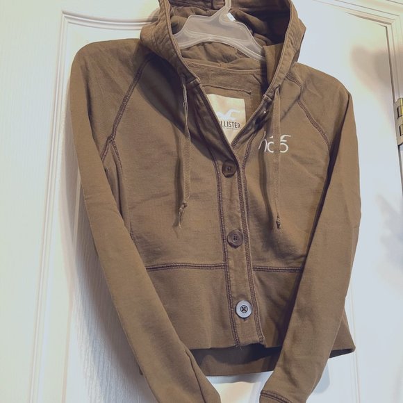 Hollister-Cotton Cropped Jacket- Juniors Large-Hooded Sweatshirt Drawstring - Picture 2 of 11